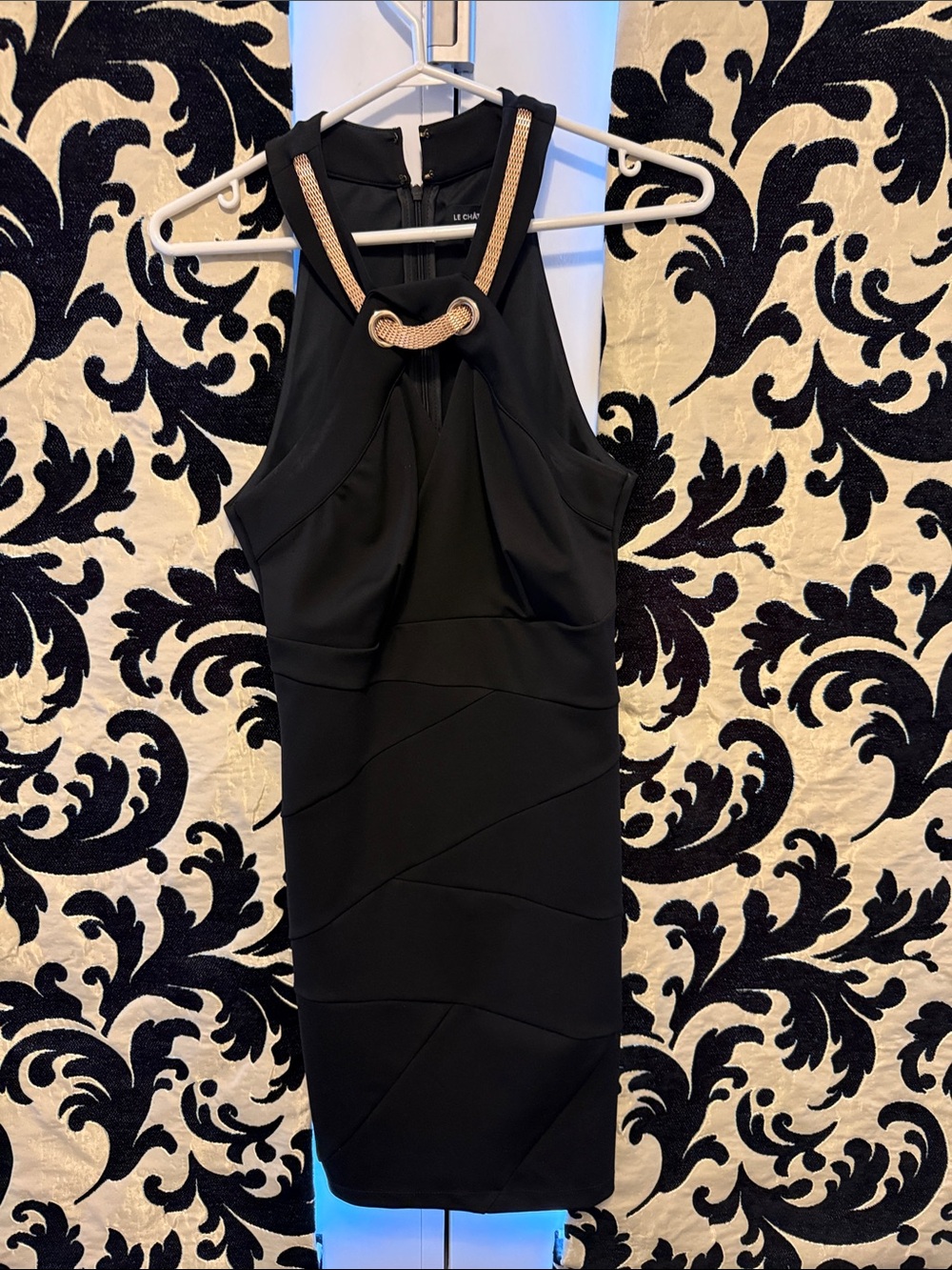 le chateau Black Midi Dress with Gold Rope Accent